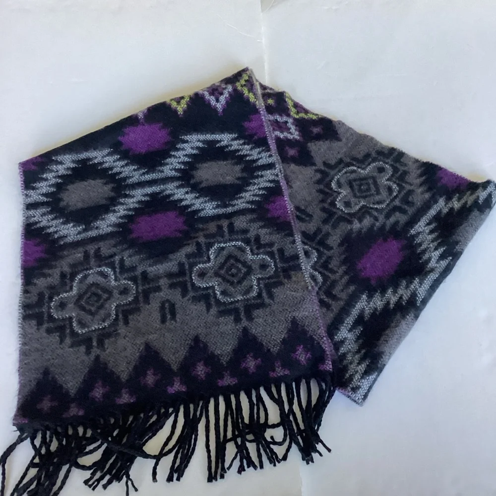 Vintage 100% Cashmere Scarf Made in Germany Hand Woven Purple Black Abstract